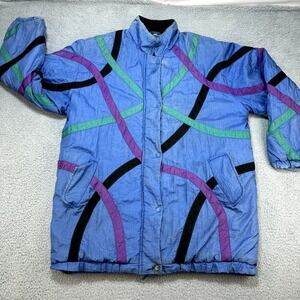 Haband for Her Jacket women's Large Blue Nylon Shell Poly Fill Vintage Funky 90s